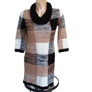 PINK ROSE BLACK/BROWN COWL NECK SWEATER DRESS XL